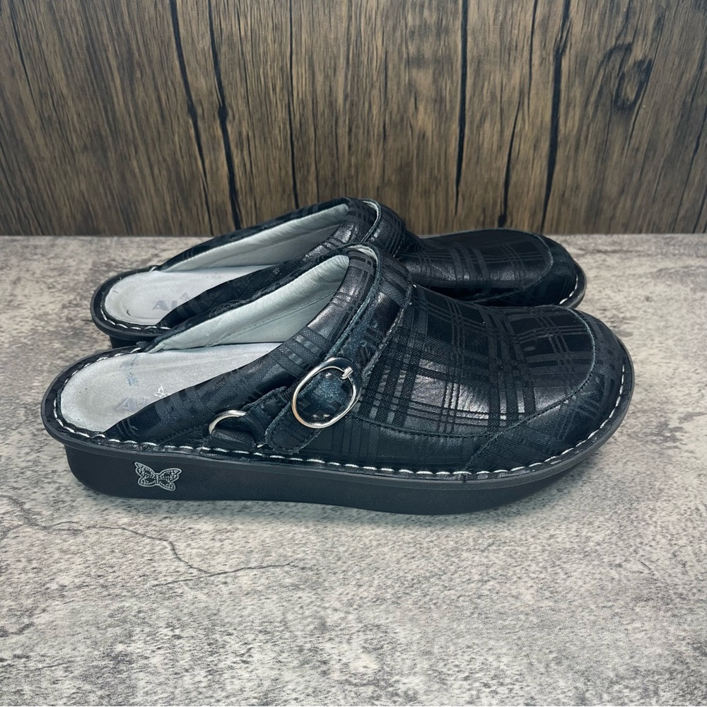Alegria Seville Plaid Black Womens Clog Slip Ons Size 41 (10.5-11)